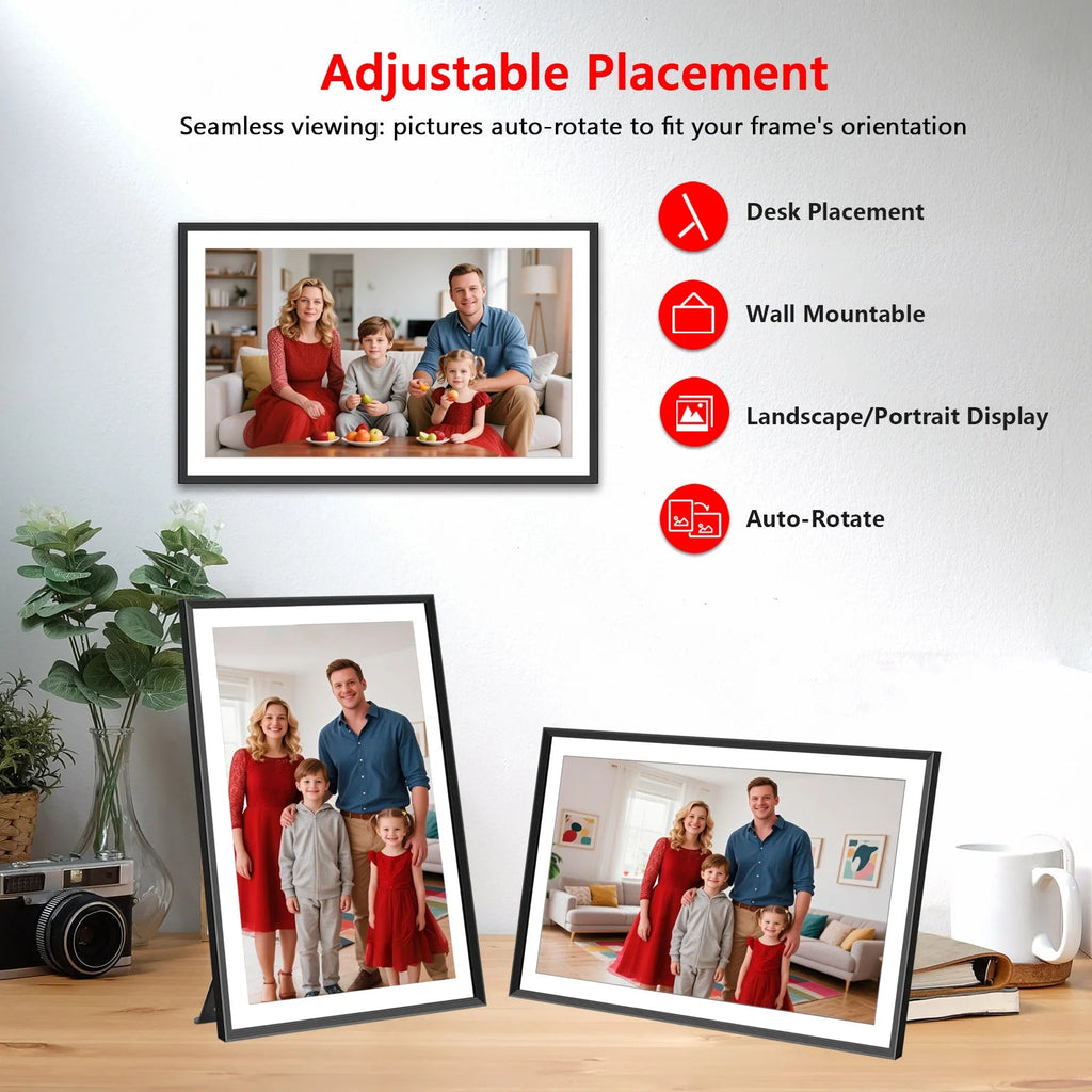 FRAMEO 15.6 Inch 32GB Large Digital Photo Frame, Digital Picture Frame WiFi, IPS HD Touch Screen, Photo Frame with Auto-Rotate - Velvet Haven