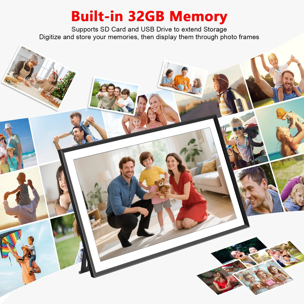 FRAMEO 15.6 Inch 32GB Large Digital Photo Frame, Digital Picture Frame WiFi, IPS HD Touch Screen, Photo Frame with Auto-Rotate - Velvet Haven
