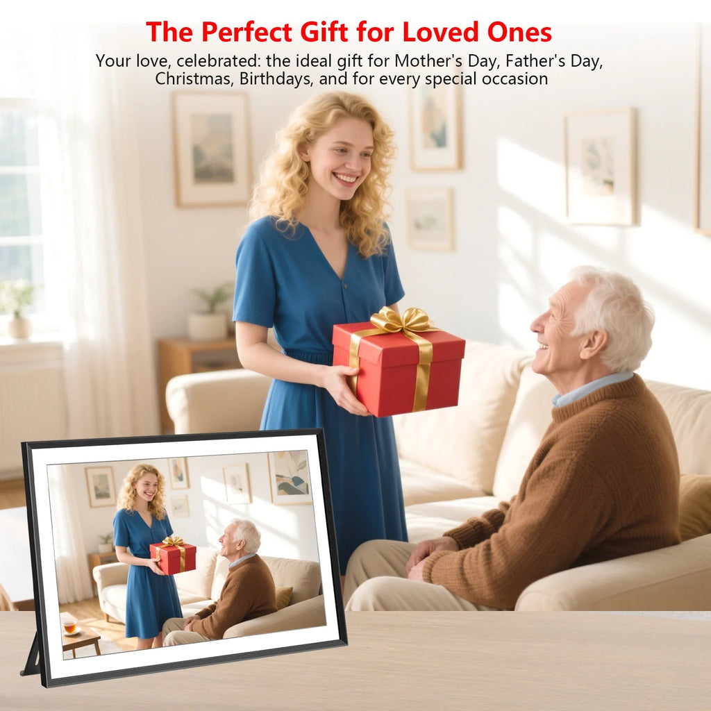 FRAMEO 15.6 Inch 32GB Large Digital Photo Frame, Digital Picture Frame WiFi, IPS HD Touch Screen, Photo Frame with Auto-Rotate - Velvet Haven