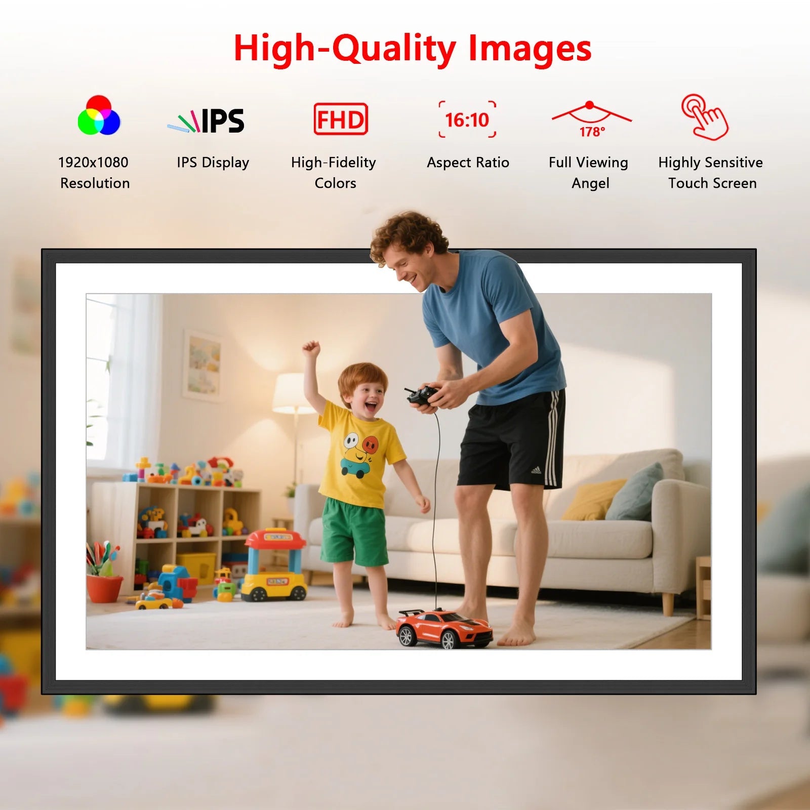 FRAMEO 15.6 Inch 32GB Large Digital Photo Frame, Digital Picture Frame WiFi, IPS HD Touch Screen, Photo Frame with Auto-Rotate - Velvet Haven
