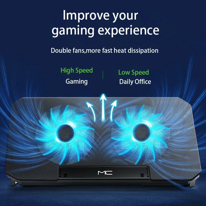 Gaming Laptop Cooler Large Size For 12-16 Inch Notebook Two USB Laptop Cooling Pads Wind Speed Adjustable Silent Laptop Stand - Velvet Haven