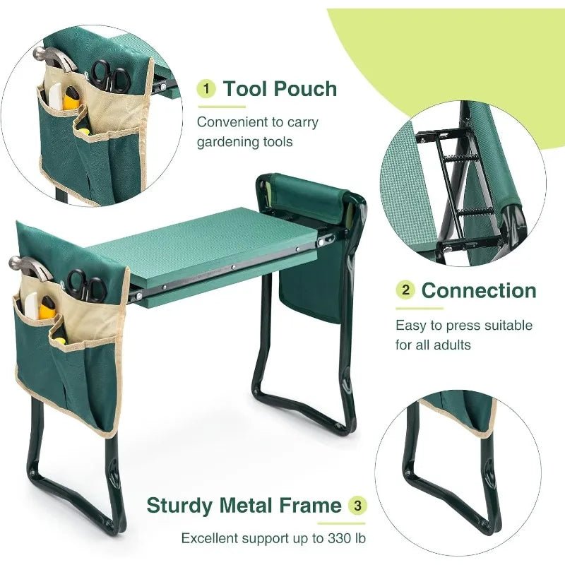 Garden Kneeler and Seat Heavy Duty Gardening Bench with 2 Tool Pouches EVA Foam Pad Foldable Stool To Prevent Knee & Back Pain - Velvet Haven