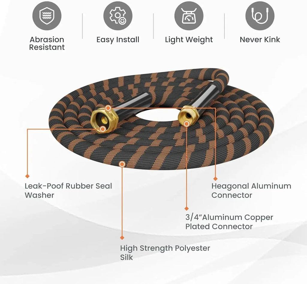 Giraffe Tools Non-Expandable Garden Hose 25-100FT 1/2” Lightweight Flexible Water Hoses Burst 600 Psi with 9 Spray Function Nozzle Heavy Duty Hose - Velvet Haven