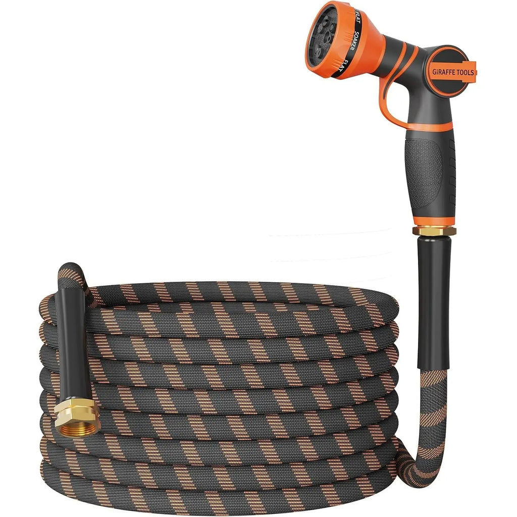 Giraffe Tools Non-Expandable Garden Hose 25-100FT 1/2” Lightweight Flexible Water Hoses Burst 600 Psi with 9 Spray Function Nozzle Heavy Duty Hose - Velvet Haven