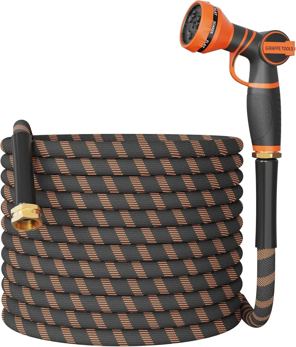 Giraffe Tools Non-Expandable Garden Hose 25-100FT 1/2” Lightweight Flexible Water Hoses Burst 600 Psi with 9 Spray Function Nozzle Heavy Duty Hose - Velvet Haven