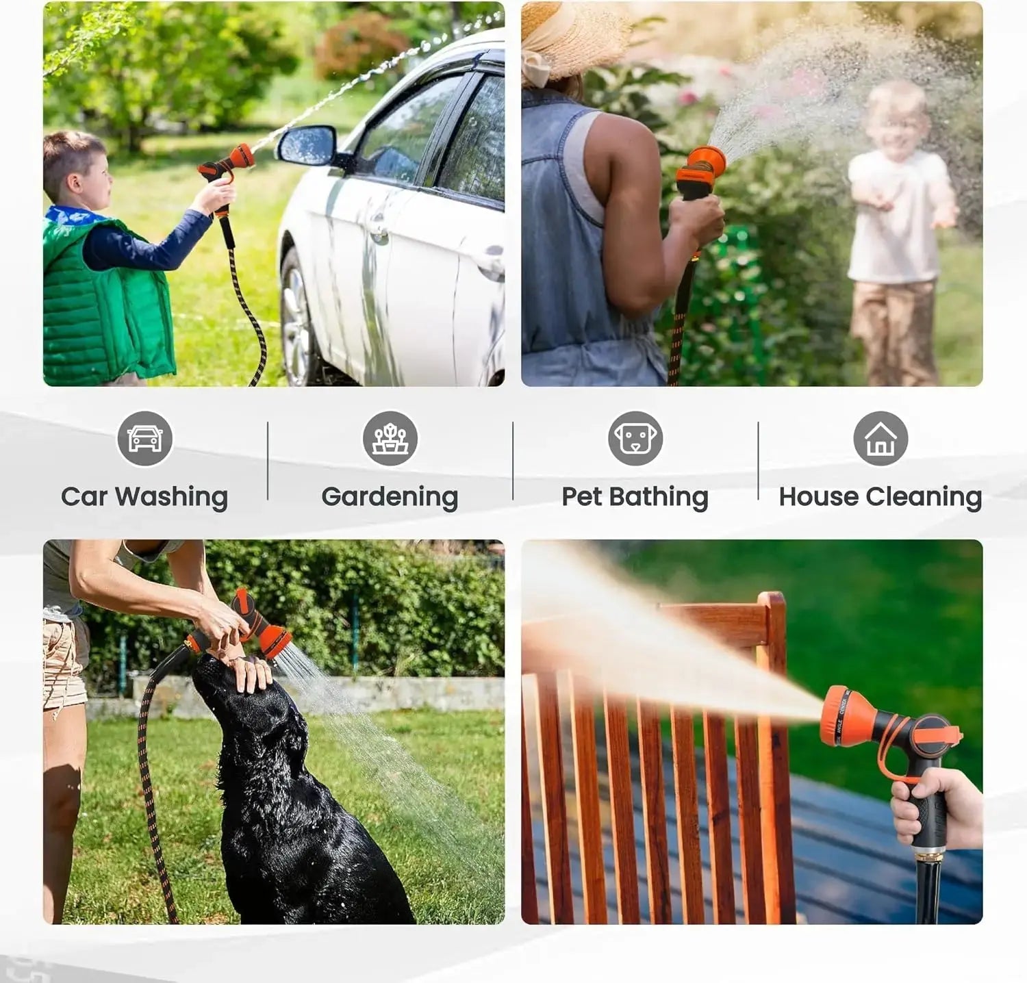 Giraffe Tools Non-Expandable Garden Hose 25-100FT 1/2” Lightweight Flexible Water Hoses Burst 600 Psi with 9 Spray Function Nozzle Heavy Duty Hose - Velvet Haven