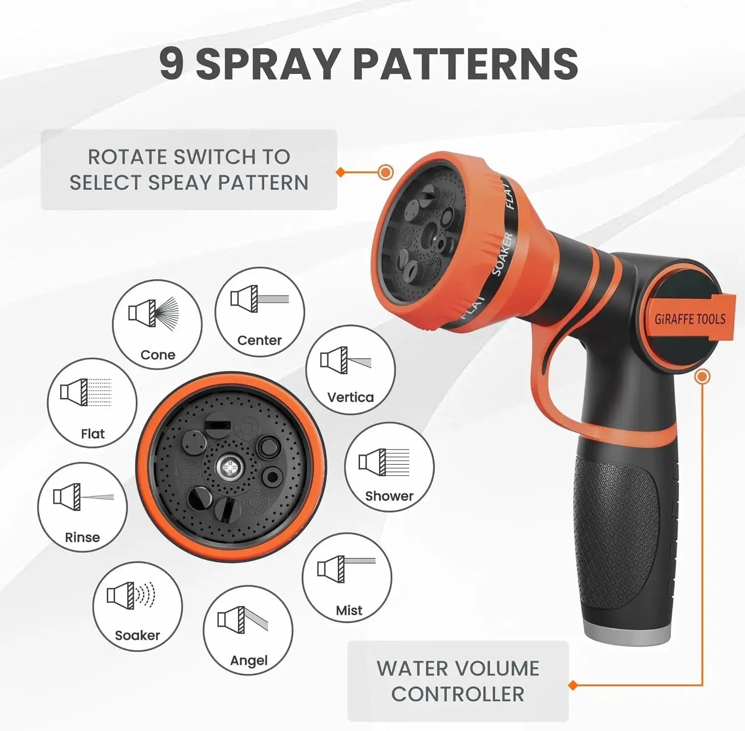 Giraffe Tools Non-Expandable Garden Hose 25-100FT 1/2” Lightweight Flexible Water Hoses Burst 600 Psi with 9 Spray Function Nozzle Heavy Duty Hose - Velvet Haven