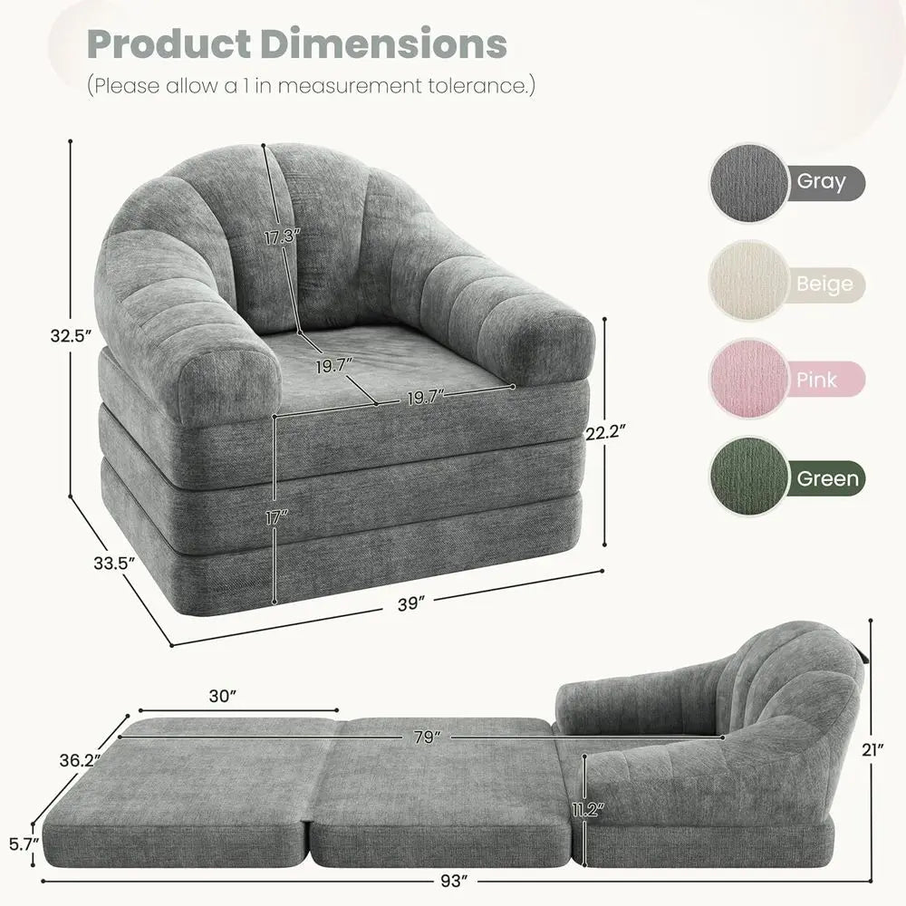 Gray 2-in-1 Convertible Sofa Sleeper Chair with Handle for Living Room or Bedroom - Velvet Haven