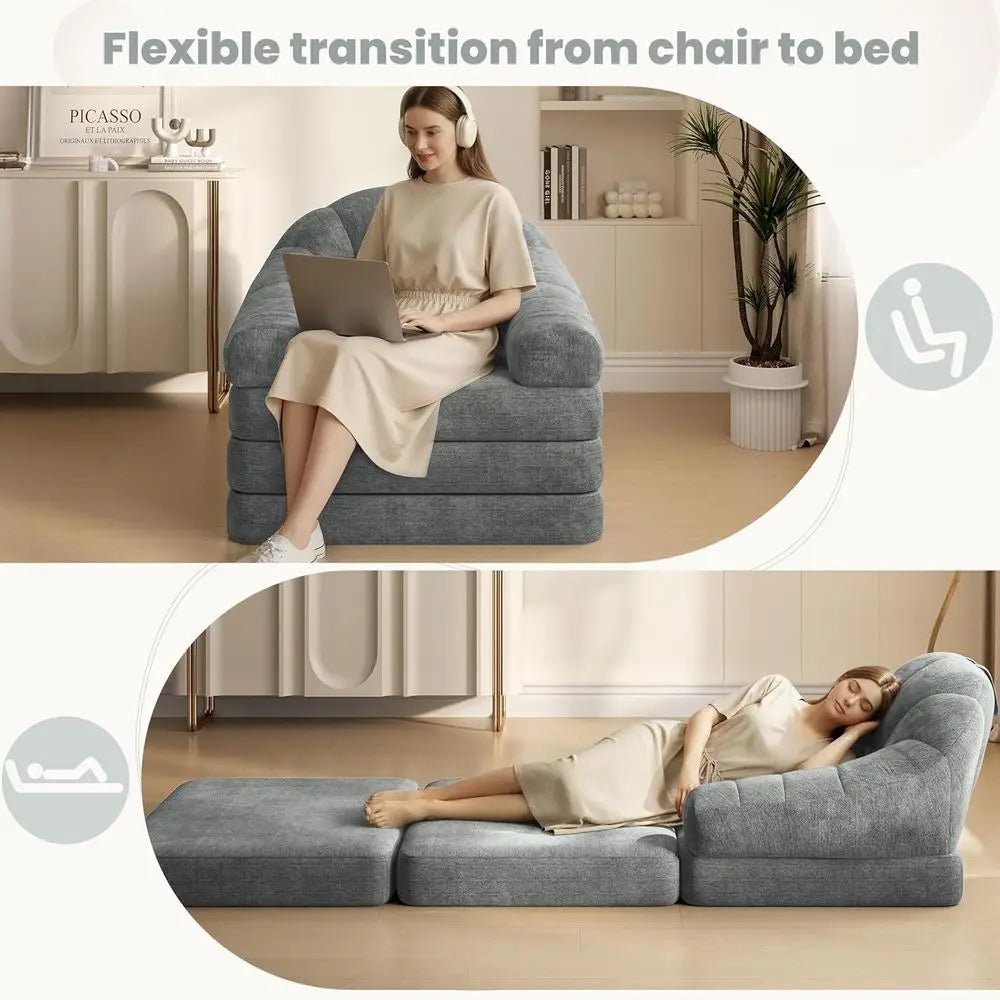 Gray 2-in-1 Convertible Sofa Sleeper Chair with Handle for Living Room or Bedroom - Velvet Haven