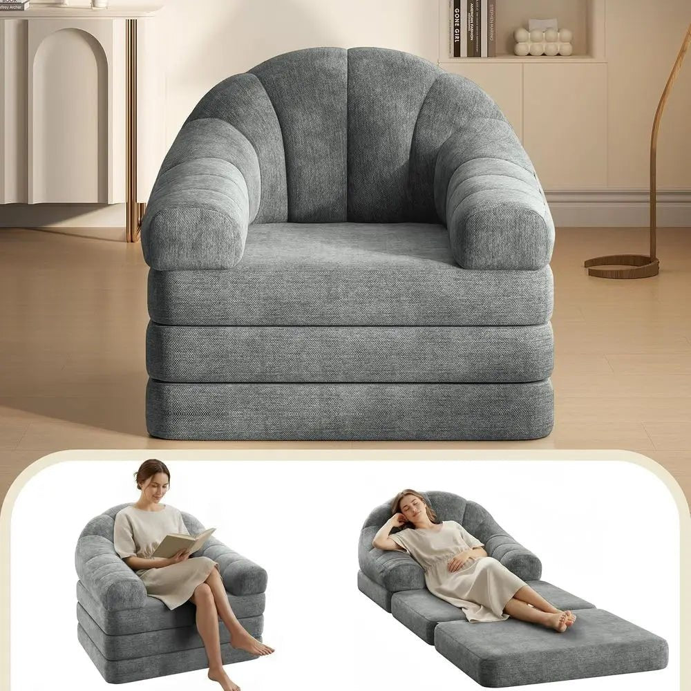 Gray 2-in-1 Convertible Sofa Sleeper Chair with Handle for Living Room or Bedroom - Velvet Haven