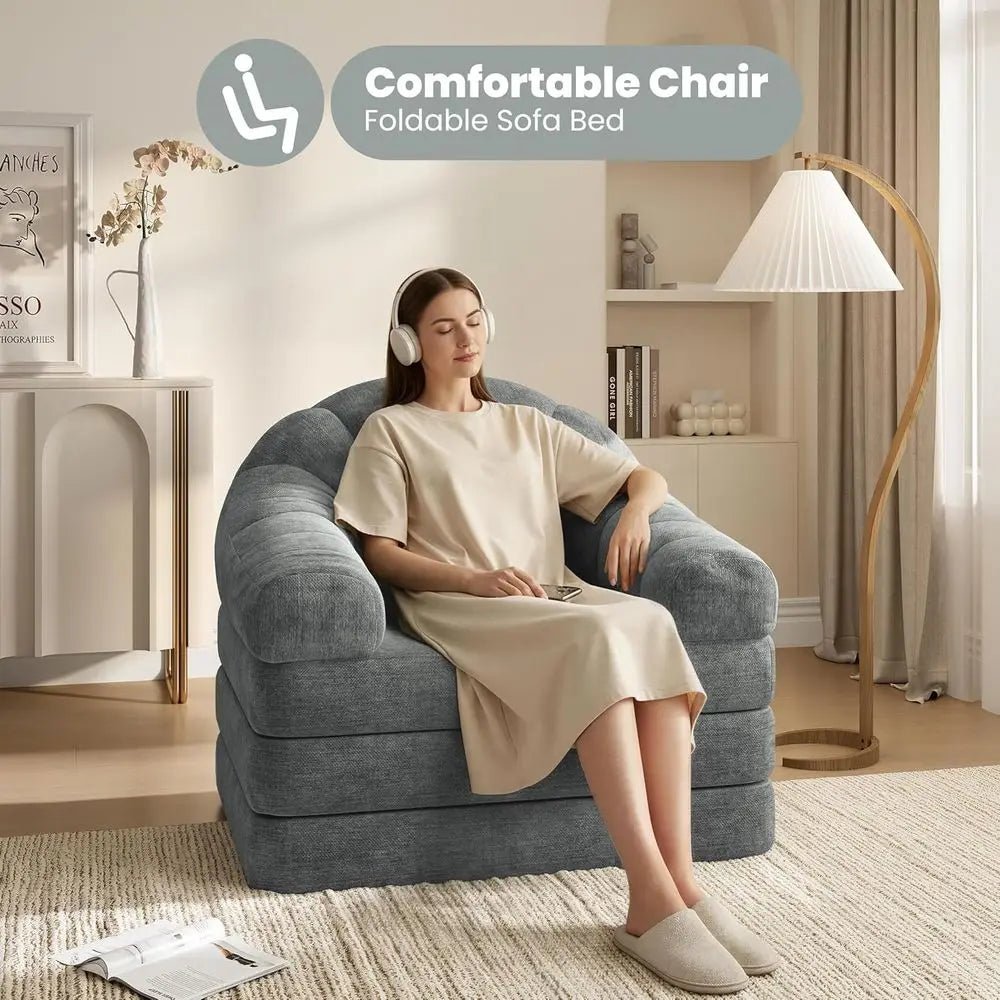 Gray 2-in-1 Convertible Sofa Sleeper Chair with Handle for Living Room or Bedroom - Velvet Haven