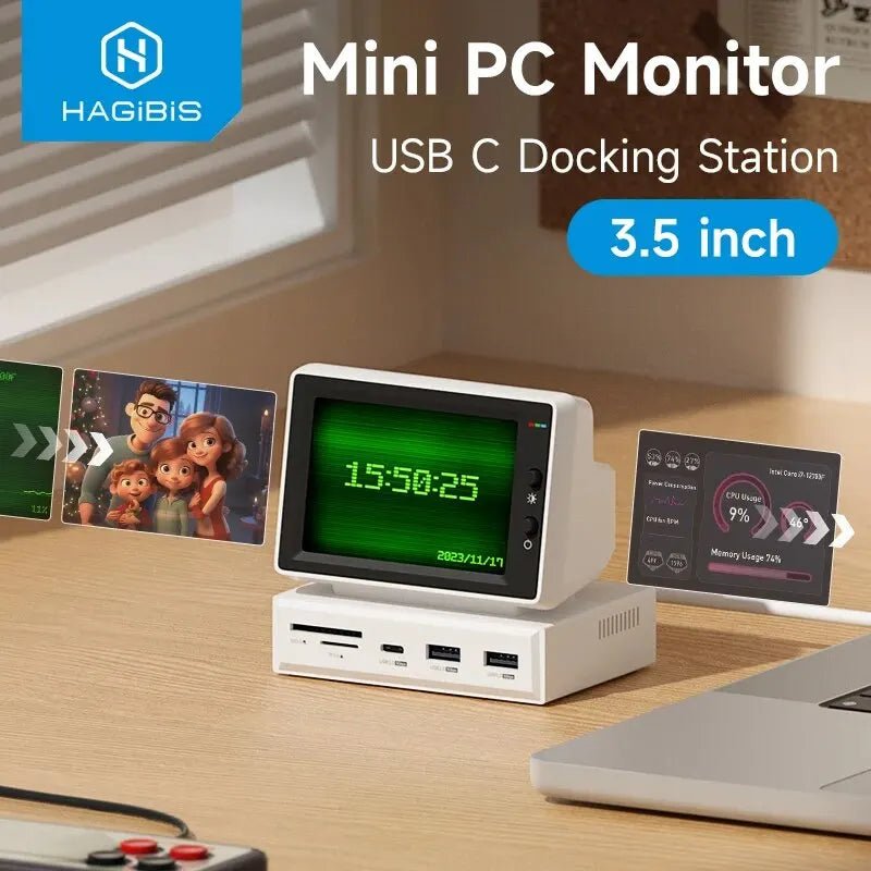 Hagibis 3.5inch IPS Mini Screen AIDA64 Mini PC CPU RAM HDD Data Monitor Display Sub Screen with USB C Hub for Laptop PC MacBook - Velvet Haven