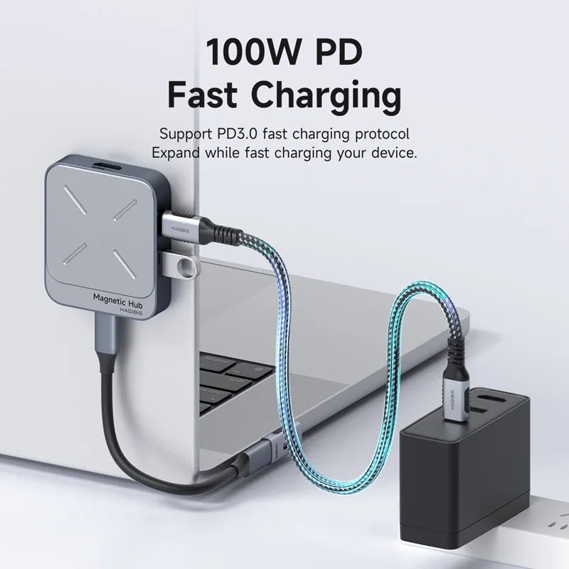 Hagibis Magnetic USB C Hub Type-C Multiport Adapter Docking Station 4K HDMI 100W PD For Macbook iPhone 17/16 Pro Thunderbolt 4 - Velvet Haven