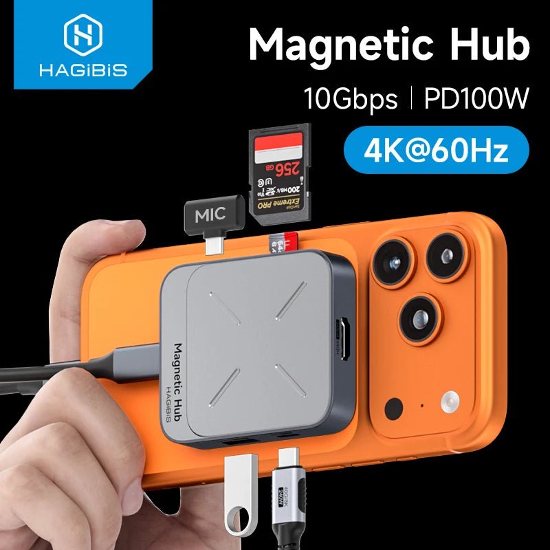 Hagibis Magnetic USB C Hub Type-C Multiport Adapter Docking Station 4K HDMI 100W PD For Macbook iPhone 17/16 Pro Thunderbolt 4 - Velvet Haven