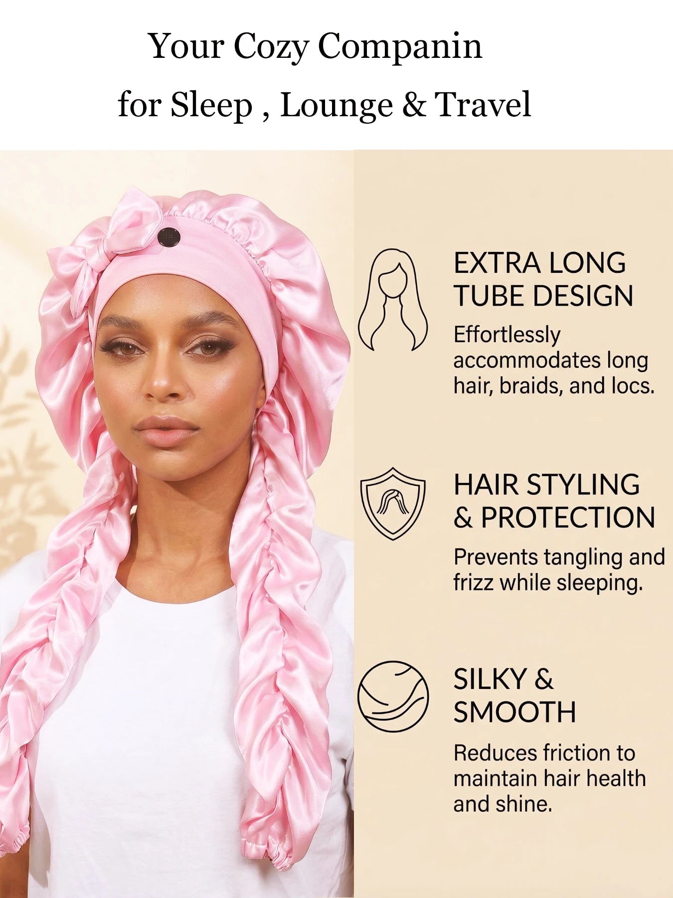 Heatless Curl Satin Sleep Bonnet with Long Curling Ribbons for Long Hair & Braids - Velvet Haven