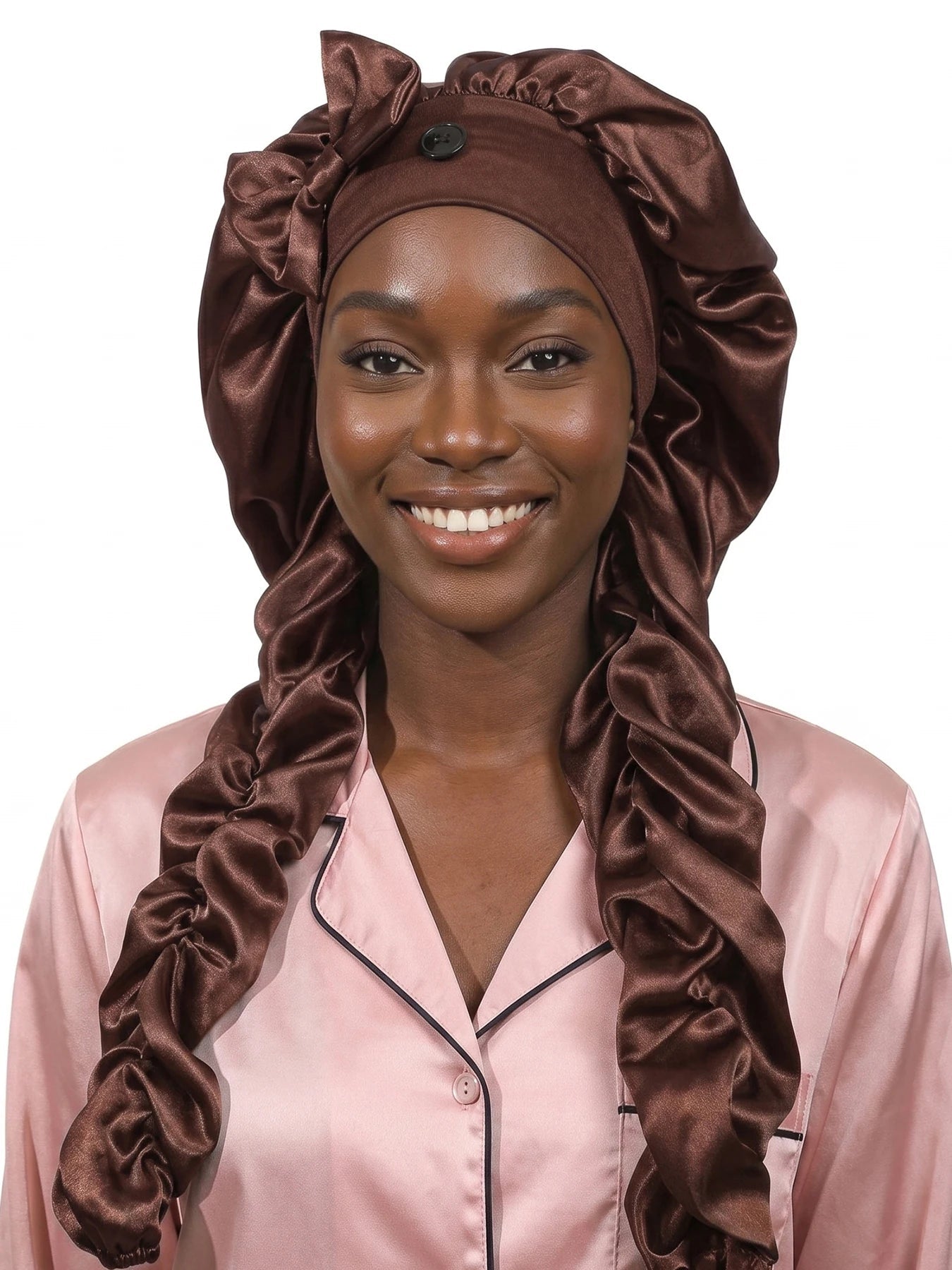 Heatless Curl Satin Sleep Bonnet with Long Curling Ribbons for Long Hair & Braids - Velvet Haven
