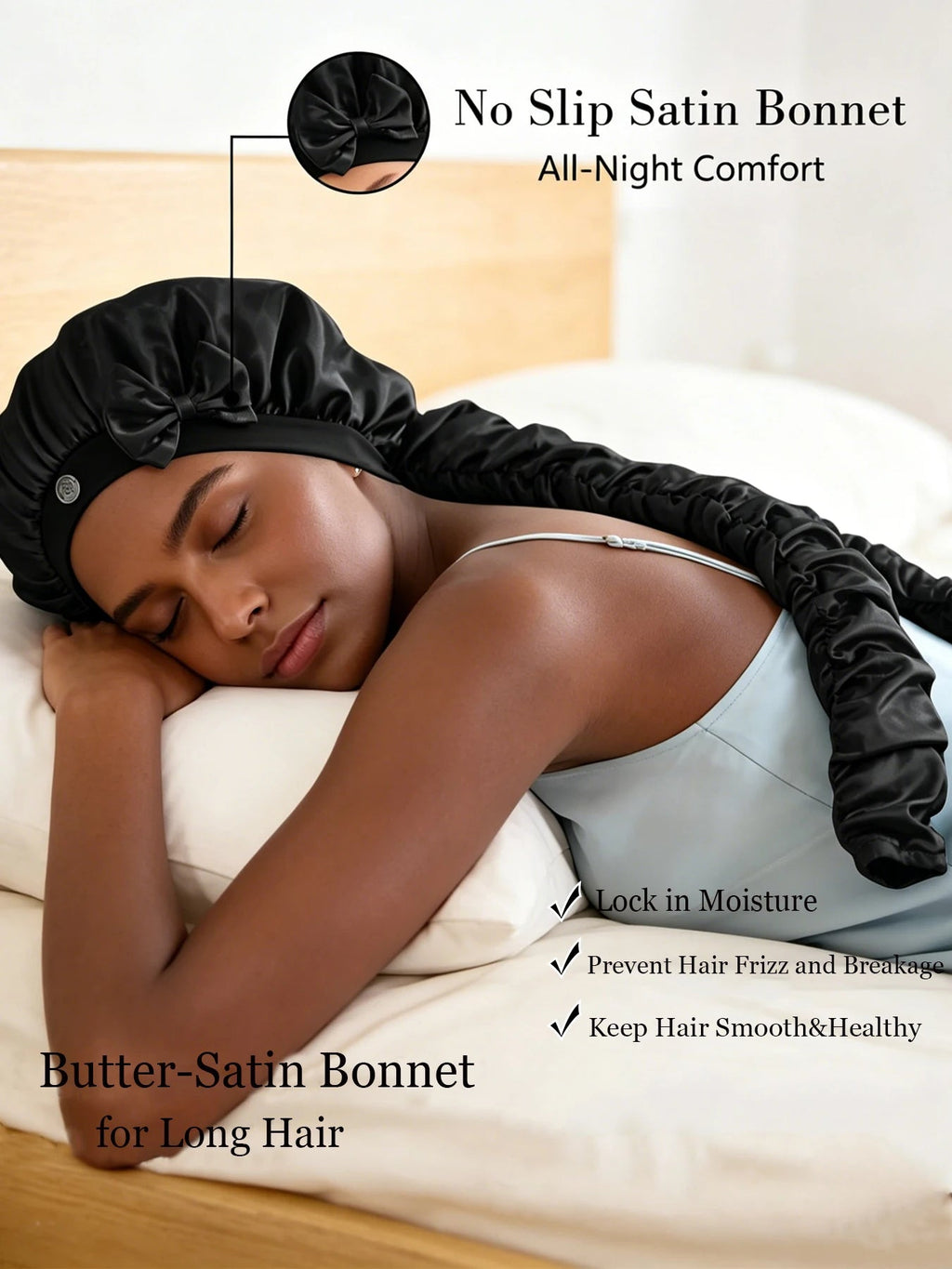 Heatless Curl Satin Sleep Bonnet with Long Curling Ribbons for Long Hair & Braids - Velvet Haven