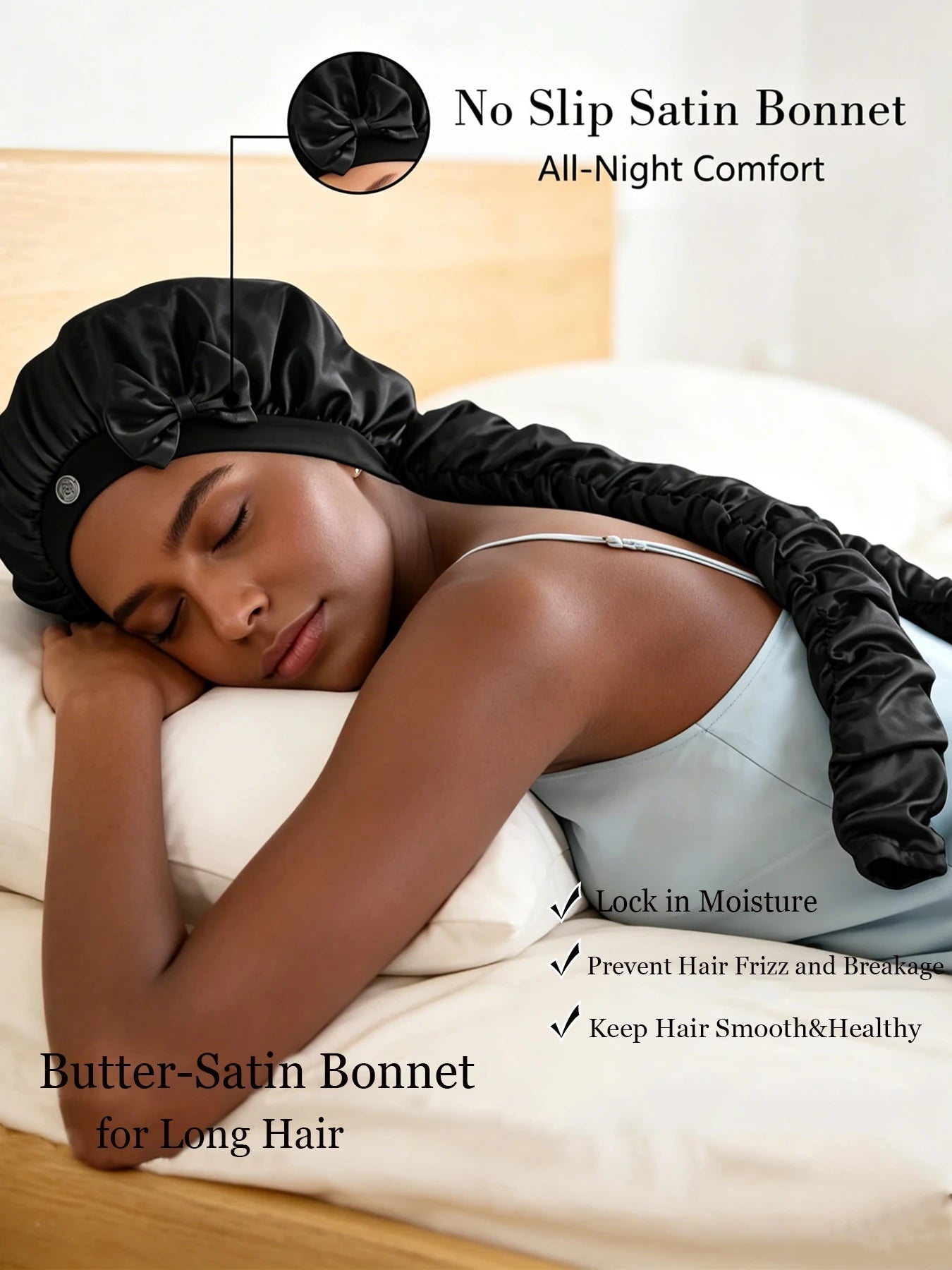 Heatless Curl Satin Sleep Bonnet with Long Curling Ribbons for Long Hair & Braids - Velvet Haven