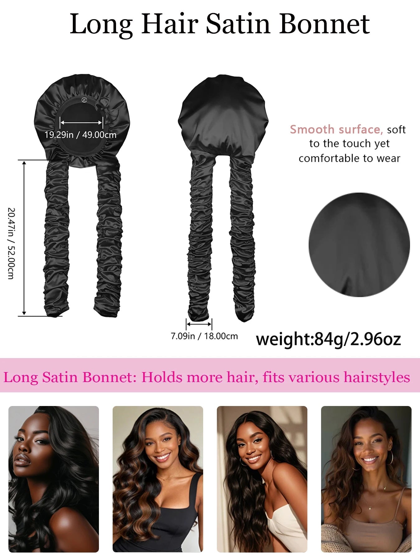 Heatless Curl Satin Sleep Bonnet with Long Curling Ribbons for Long Hair & Braids - Velvet Haven