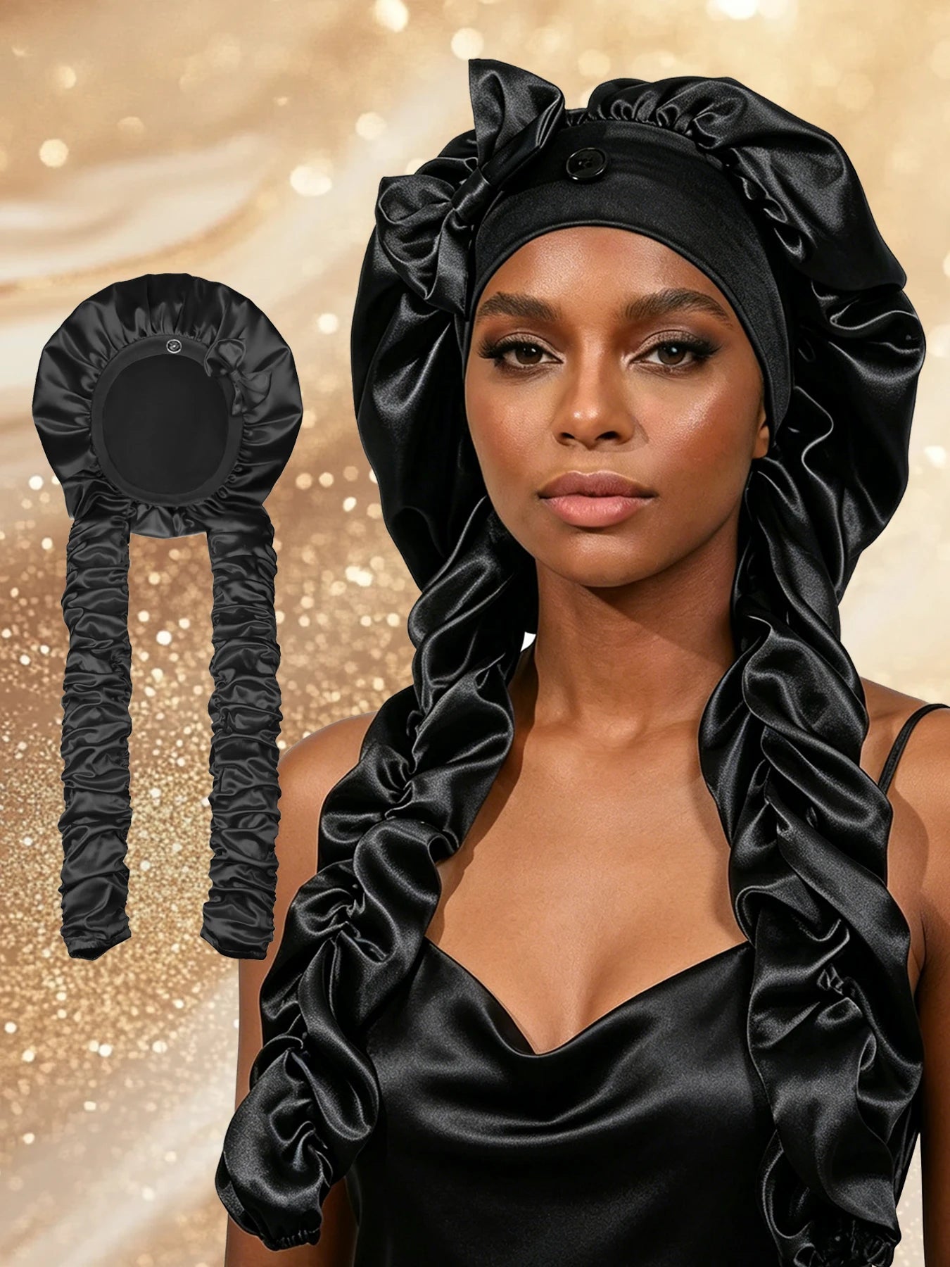 Heatless Curl Satin Sleep Bonnet with Long Curling Ribbons for Long Hair & Braids - Velvet Haven