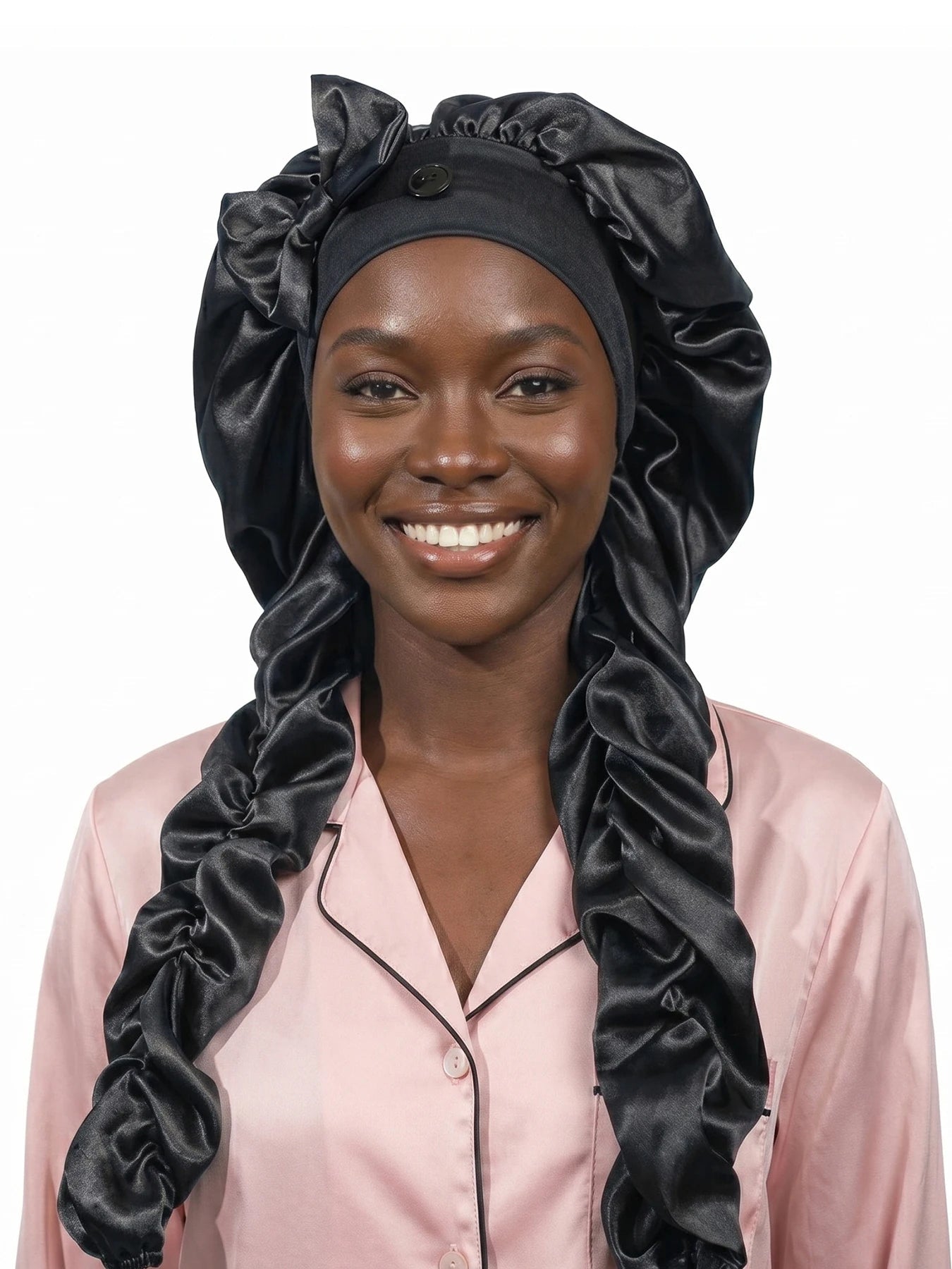 Heatless Curl Satin Sleep Bonnet with Long Curling Ribbons for Long Hair & Braids - Velvet Haven