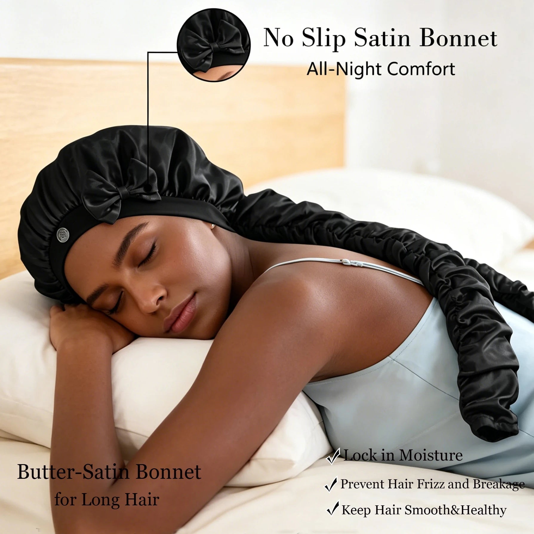 Heatless Curl Satin Sleep Bonnet with Long Ribbons - Velvet Haven