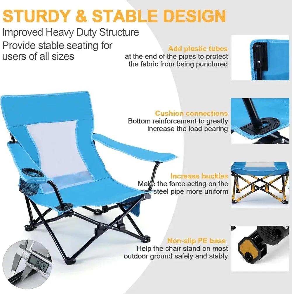 Heavy Duty Beach Camping Chair (2 Pack) - Outdoor Folding Chair for Adults, Portable with Cup Holder & Carry Bag, Blue - Velvet Haven