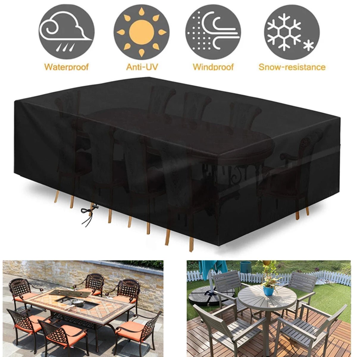 Heavy Duty Waterproof Patio Furniture Cover Rectangular Garden Rain And Snowproof Outdoor Sofa Table And Chair Windproof Cover - Velvet Haven