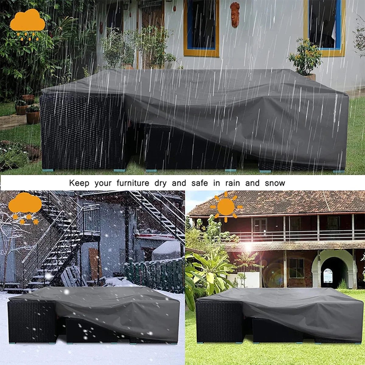 Heavy Duty Waterproof Patio Furniture Cover Rectangular Garden Rain And Snowproof Outdoor Sofa Table And Chair Windproof Cover - Velvet Haven