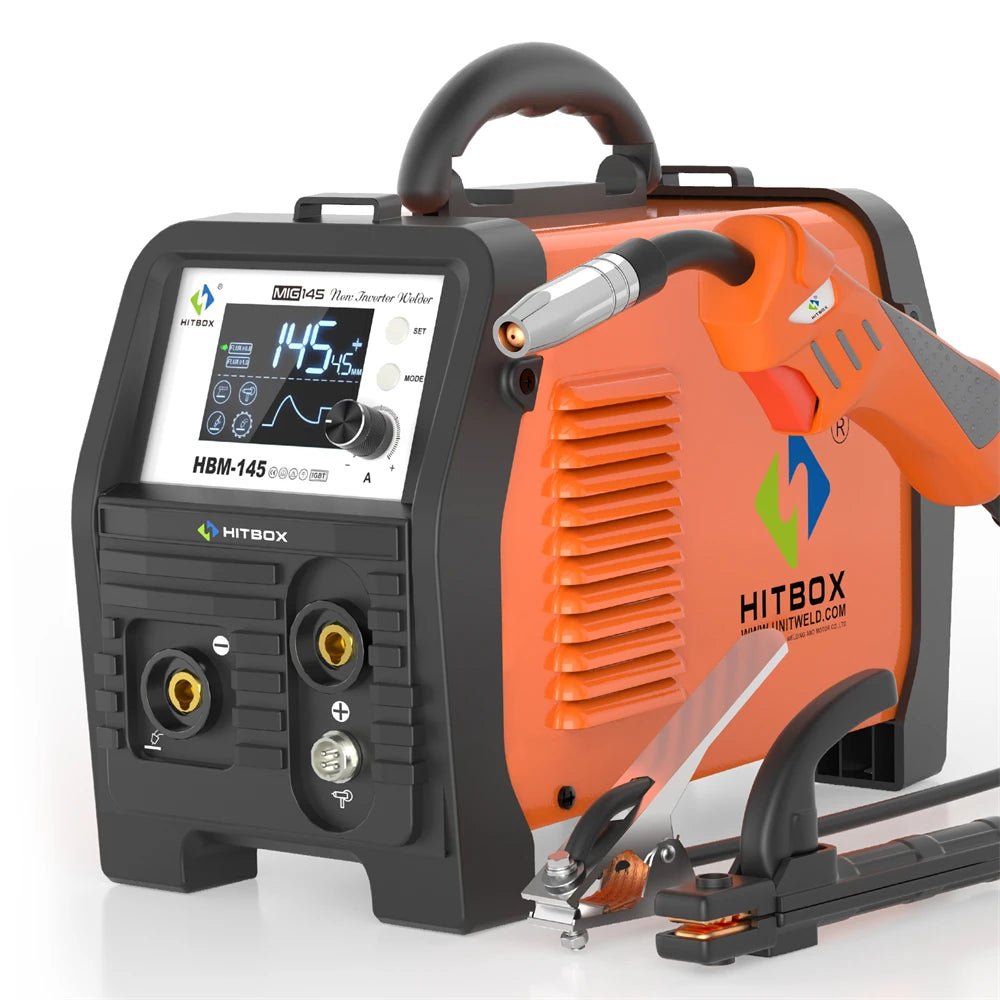 HITBOX 145A 4 in 1 Multi-process MlG Welder with Synergic Control 220V Stick ARC MMA/Gasless MIG/Lift TIG Support Spool Gun Large LED Display Hot Start Arc Force Anti-stick IGBT Inverter Welding Machine HBM145 - Velvet Haven