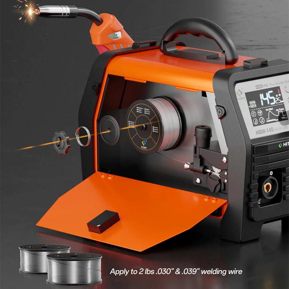 HITBOX 145A 4 in 1 Multi-process MlG Welder with Synergic Control 220V Stick ARC MMA/Gasless MIG/Lift TIG Support Spool Gun Large LED Display Hot Start Arc Force Anti-stick IGBT Inverter Welding Machine HBM145 - Velvet Haven
