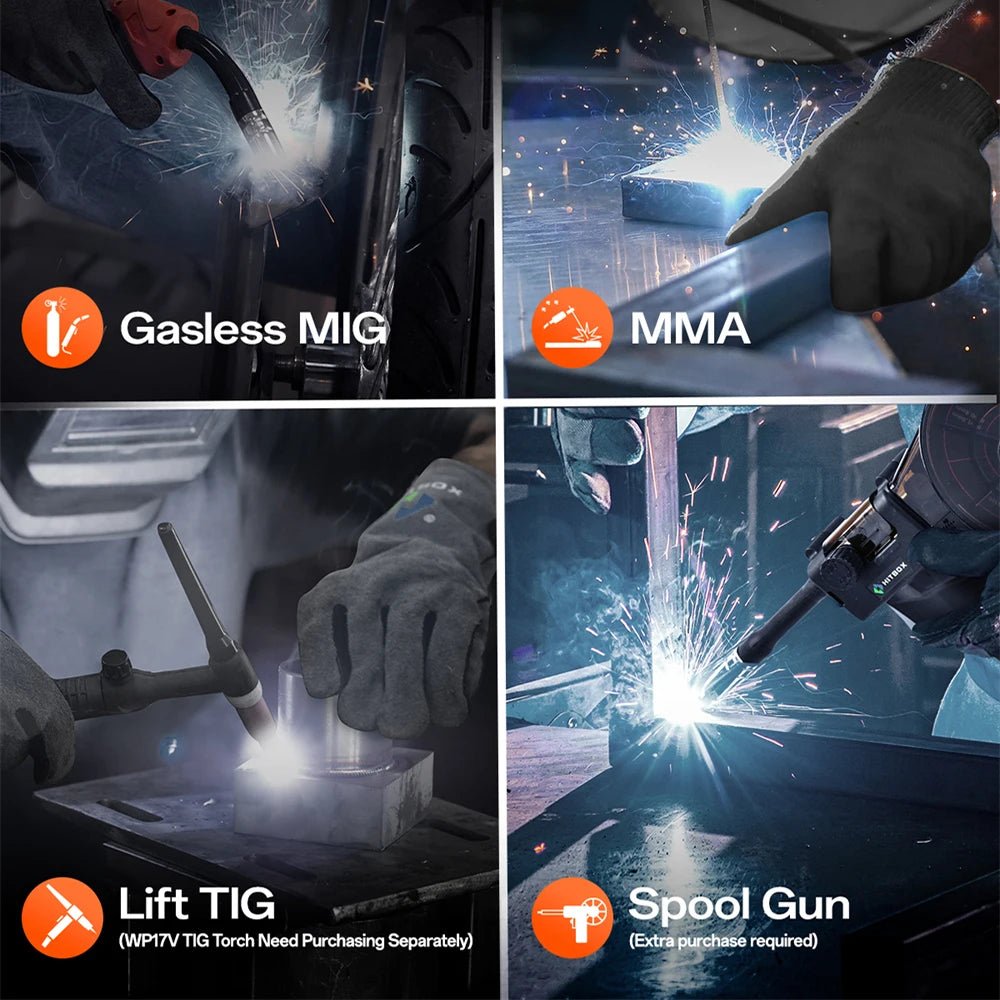 HITBOX 145A 4 in 1 Multi-process MlG Welder with Synergic Control 220V Stick ARC MMA/Gasless MIG/Lift TIG Support Spool Gun Large LED Display Hot Start Arc Force Anti-stick IGBT Inverter Welding Machine HBM145 - Velvet Haven