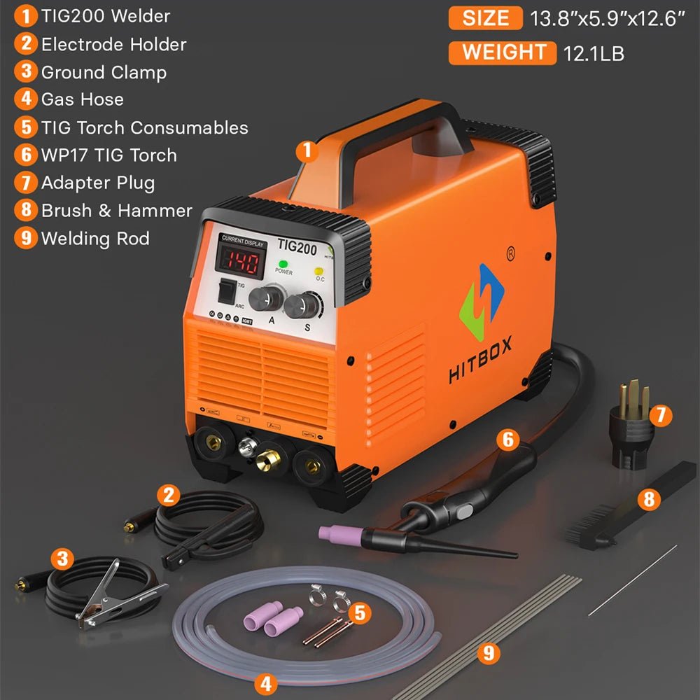 HITBOX 200A TIG Welding Machine 2 in 1 ARC Stick/HF TIG Arc Force Hot Start IGBT Digital Inverter Welder Dual Voltage 110V/220V - Velvet Haven