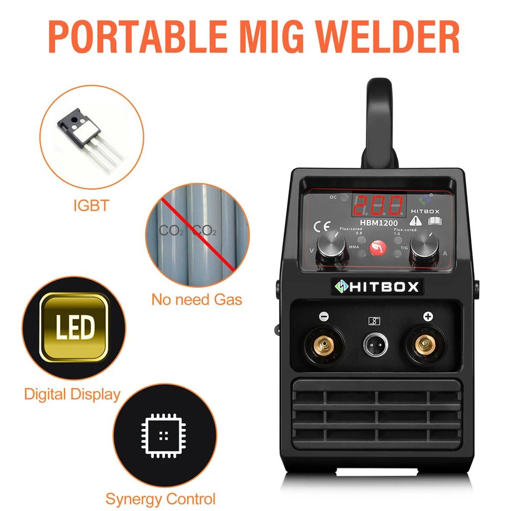 HITBOX 3 in 1 Semi-Automatic Mig Welding Machine Tig Argon Arc MIG Gasless Synergy Inverter Soldering Welder 110V 220V HBM1200 - Velvet Haven