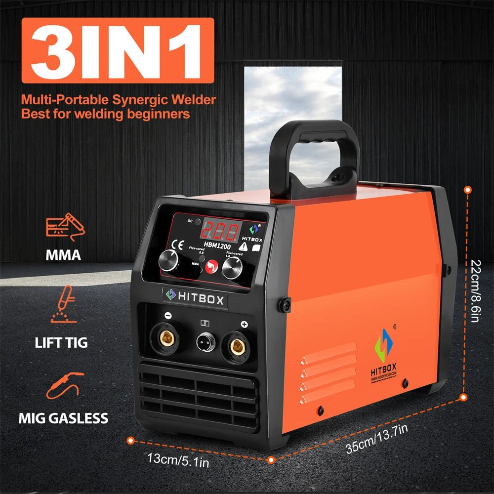 HITBOX 3 in 1 Semi-Automatic Mig Welding Machine Tig Argon Arc MIG Gasless Synergy Inverter Soldering Welder 110V 220V HBM1200 - Velvet Haven