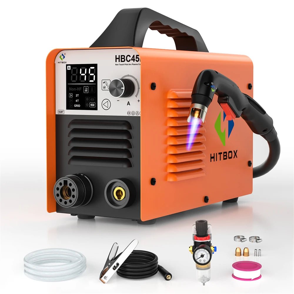 HITBOX 45A Non-HF Non Touch Plasma Cutter 2T/4T IGBT Welding Machine for Home DIY Workshops Smart LED Display ARC Plasma Cutting - Velvet Haven
