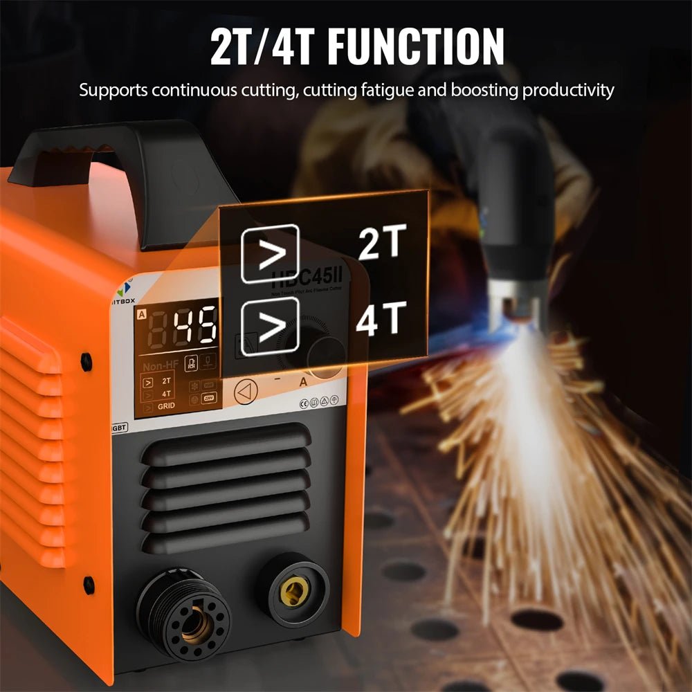 HITBOX 45A Non-HF Non Touch Plasma Cutter 2T/4T IGBT Welding Machine for Home DIY Workshops Smart LED Display ARC Plasma Cutting - Velvet Haven