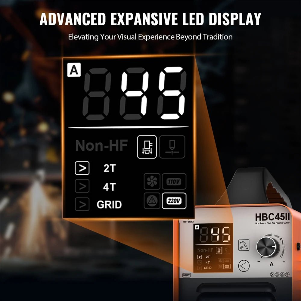 HITBOX 45A Non-HF Non Touch Plasma Cutter 2T/4T IGBT Welding Machine for Home DIY Workshops Smart LED Display ARC Plasma Cutting - Velvet Haven