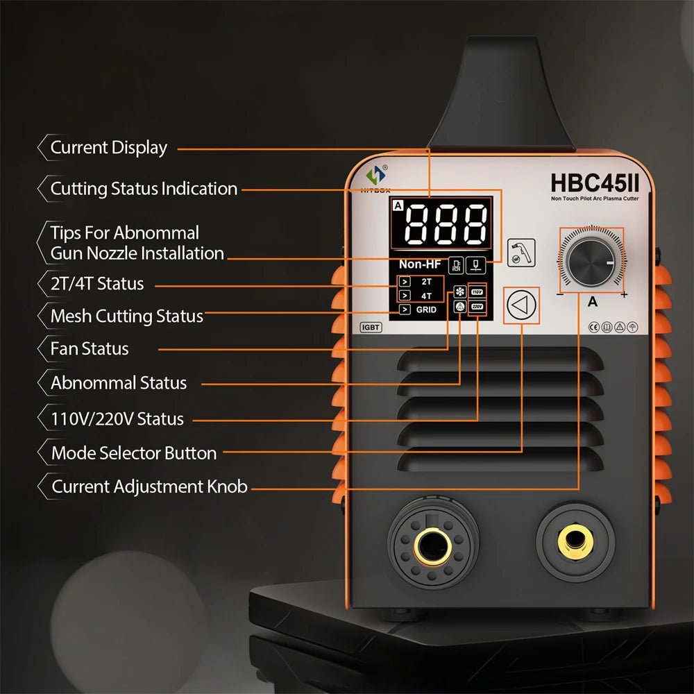HITBOX 45A Non-HF Non Touch Plasma Cutter 2T/4T IGBT Welding Machine for Home DIY Workshops Smart LED Display ARC Plasma Cutting - Velvet Haven