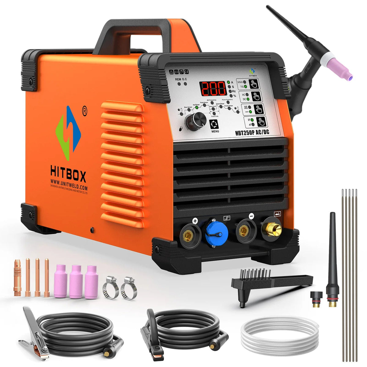 HITBOX HBT250P AC/DC Aluminium 2T/4T TIG Welding Machine 5in1 HF TIG/MMA ARC Stick IP21S Welder Welding IGBT Inverter 200A - Velvet Haven