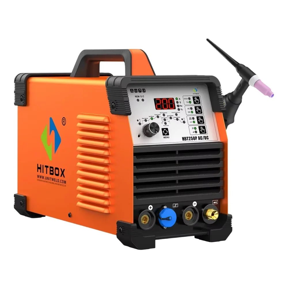 HITBOX HBT250P AC/DC Aluminium 2T/4T TIG Welding Machine 5in1 HF TIG/MMA ARC Stick IP21S Welder Welding IGBT Inverter 200A - Velvet Haven