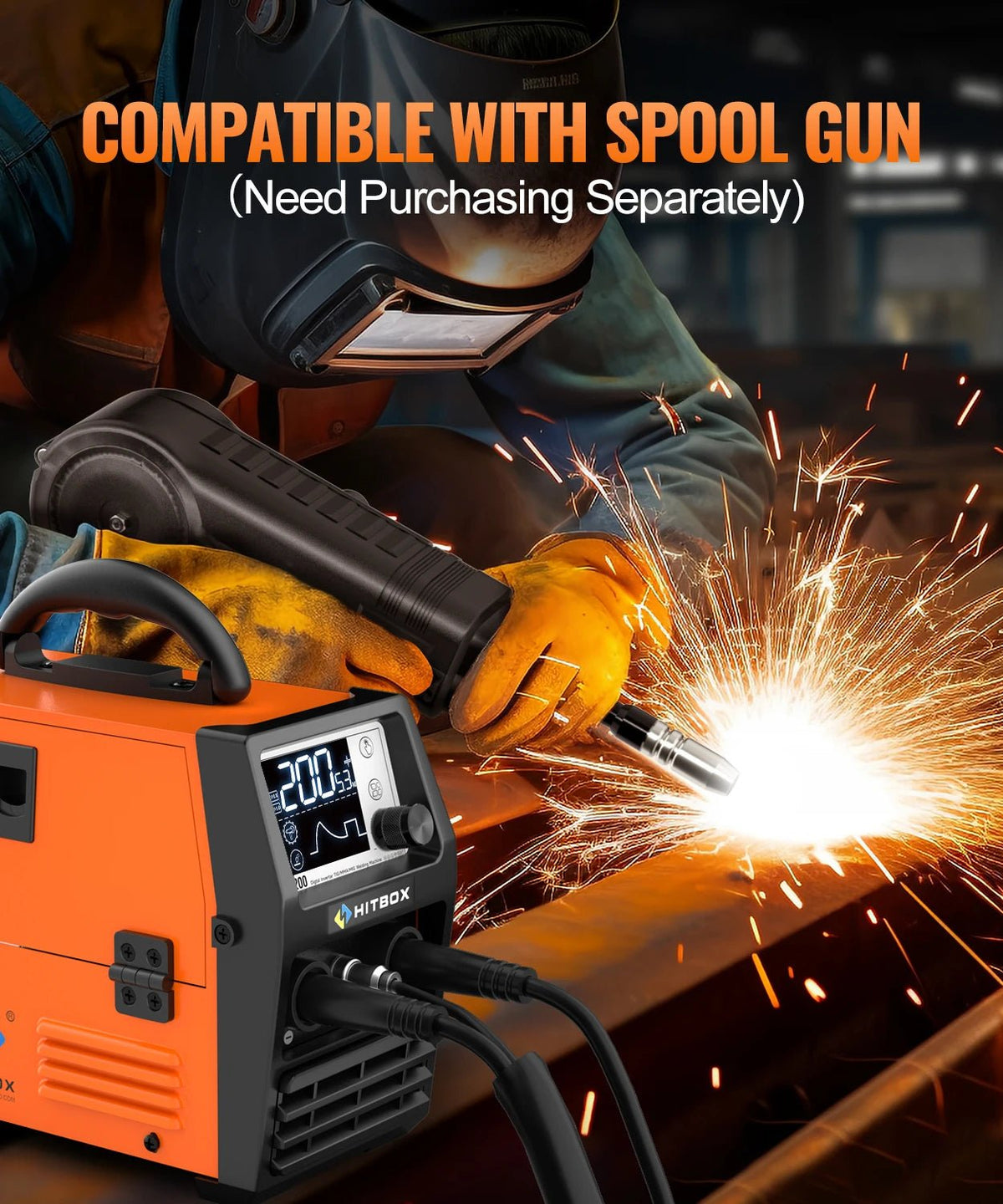 HITBOX HIM200 Welder Synergic MMA Flux MIG Lift TIG Spool Gun 4-in-1 Multi-process Portable Semi-Automatic Welding Tool for DIY Workshop - Velvet Haven