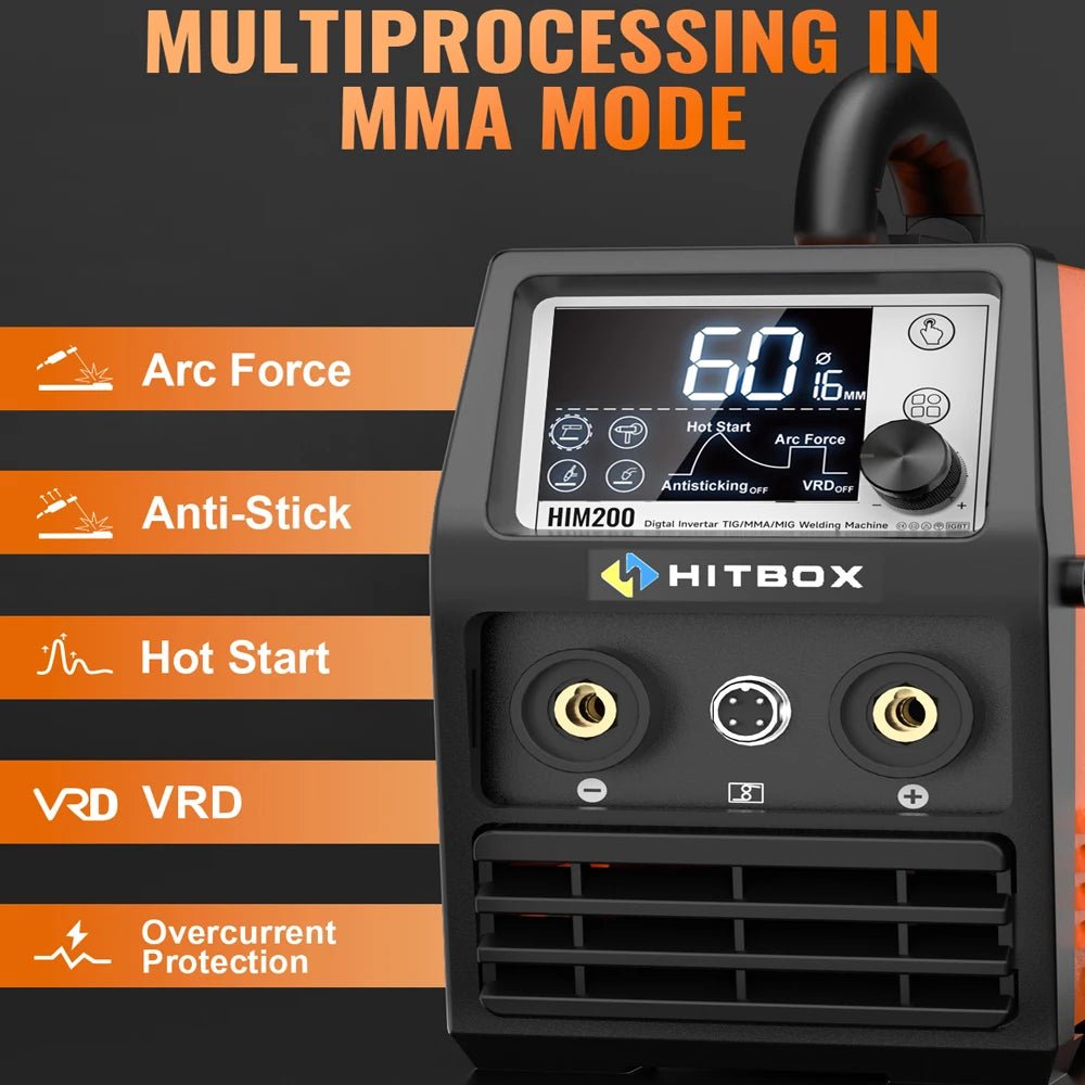 HITBOX HIM200 Welder Synergic MMA Flux MIG Lift TIG Spool Gun 4-in-1 Multi-process Portable Semi-Automatic Welding Tool for DIY Workshop - Velvet Haven