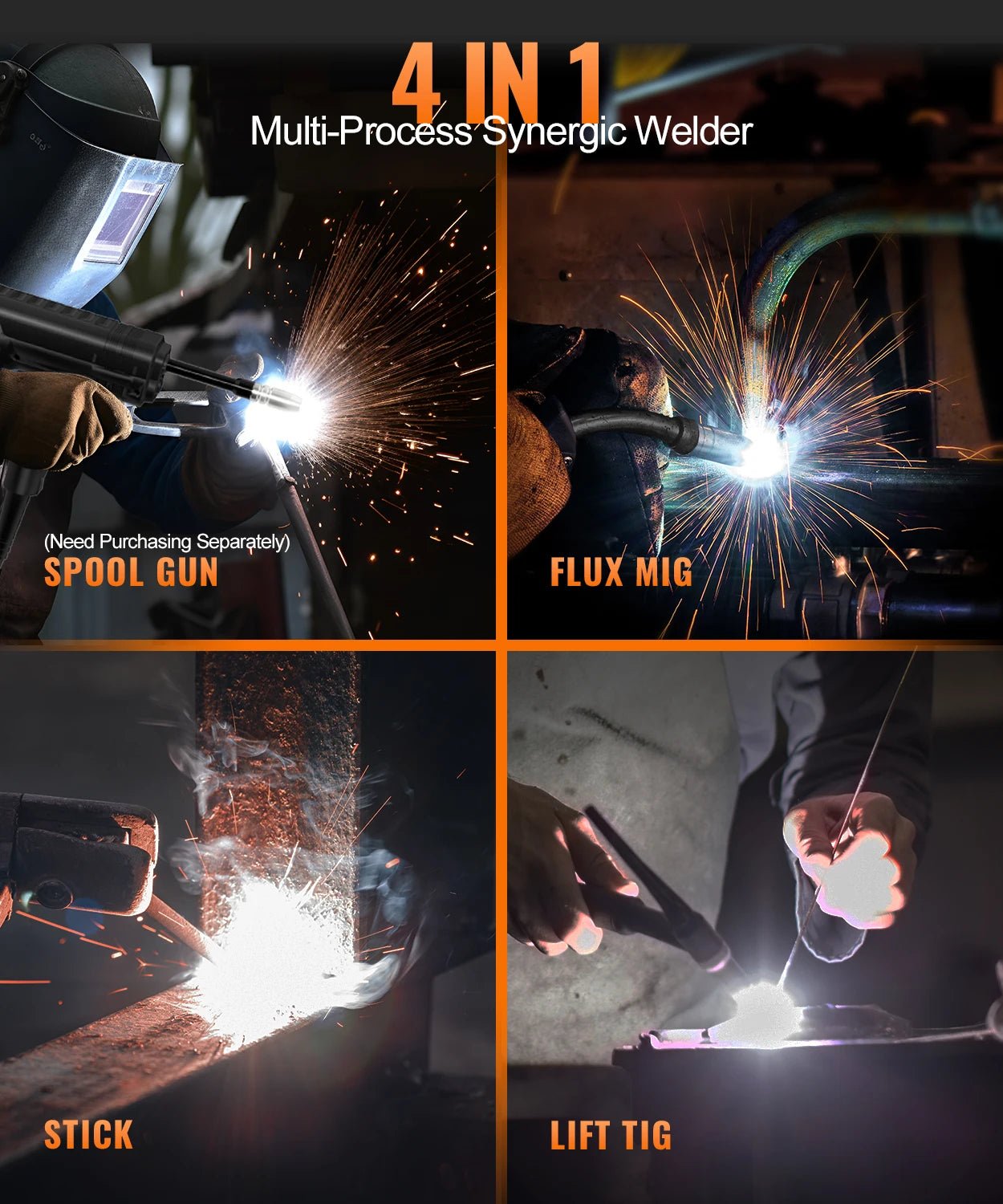 HITBOX HIM200 Welder Synergic MMA Flux MIG Lift TIG Spool Gun 4-in-1 Multi-process Portable Semi-Automatic Welding Tool for DIY Workshop - Velvet Haven