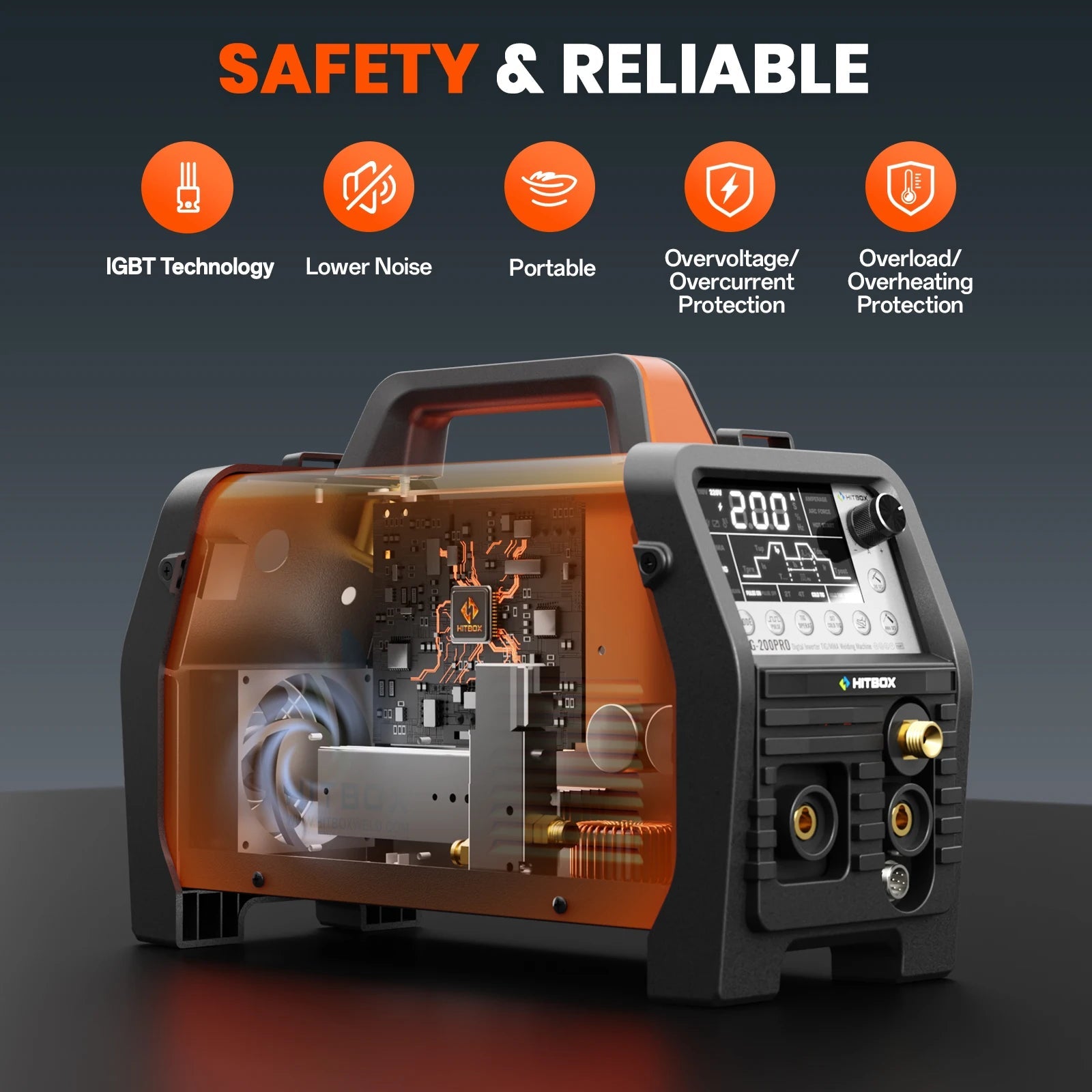 HITBOX TIG Cold Welder 6 in 1 MMA/HF TIG/Spot Welding Machine 200A Digital Pulse LED Screen 2T/4T Inverter Welders TIG200PRO - Velvet Haven