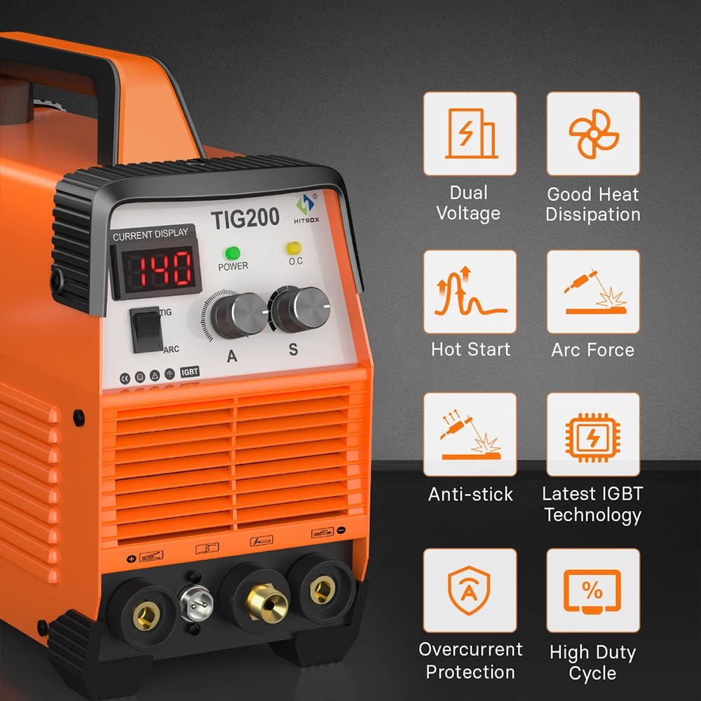 HITBOX TIG200 3 in 1 Welding Machine MMA ARC HF TIG IGBT Inverter Stick Welder Machine Arc Force Hot Start for Outdoor Home DIY - Velvet Haven