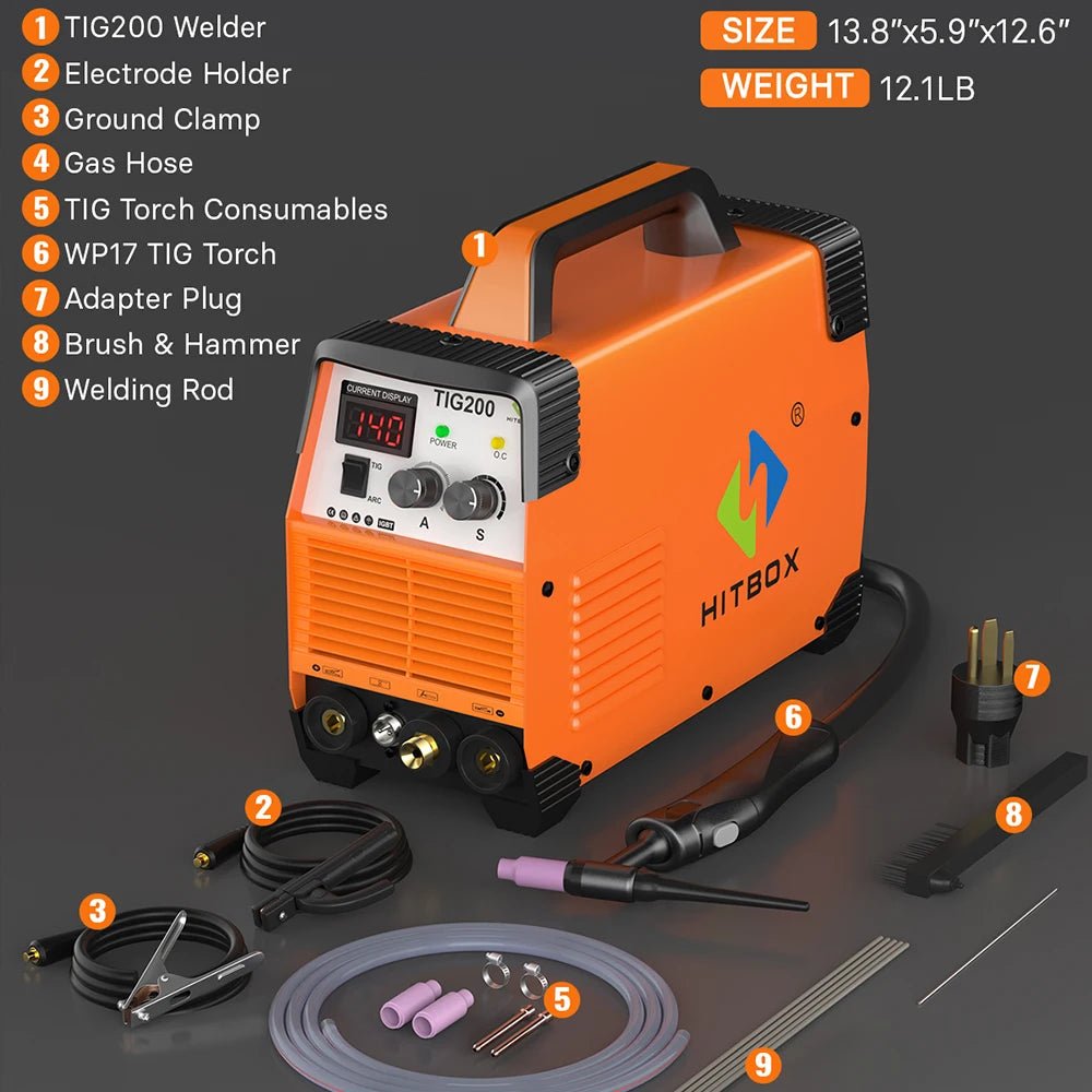 HITBOX TIG200 3 in 1 Welding Machine MMA ARC HF TIG IGBT Inverter Stick Welder Machine Arc Force Hot Start for Outdoor Home DIY - Velvet Haven