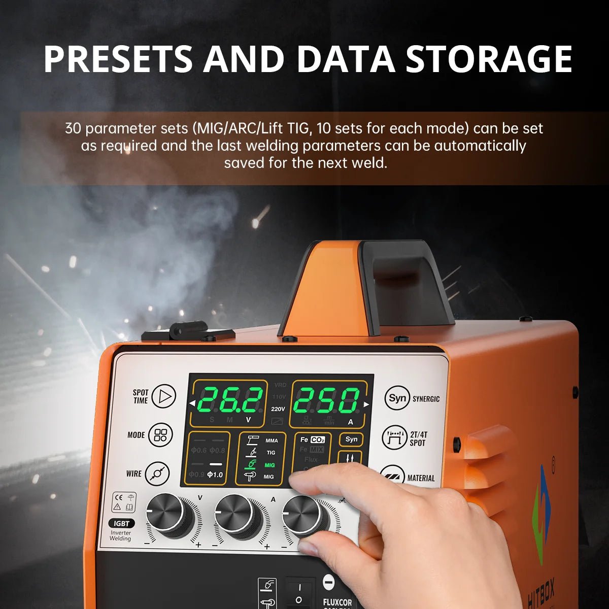 HITBOX Welder MIG250II MMA Lift TIG Gas/Gasless MIG Aluminum Welder 5 in 1 Digital Screen Pulse Support Wire Drawing Gun - Velvet Haven