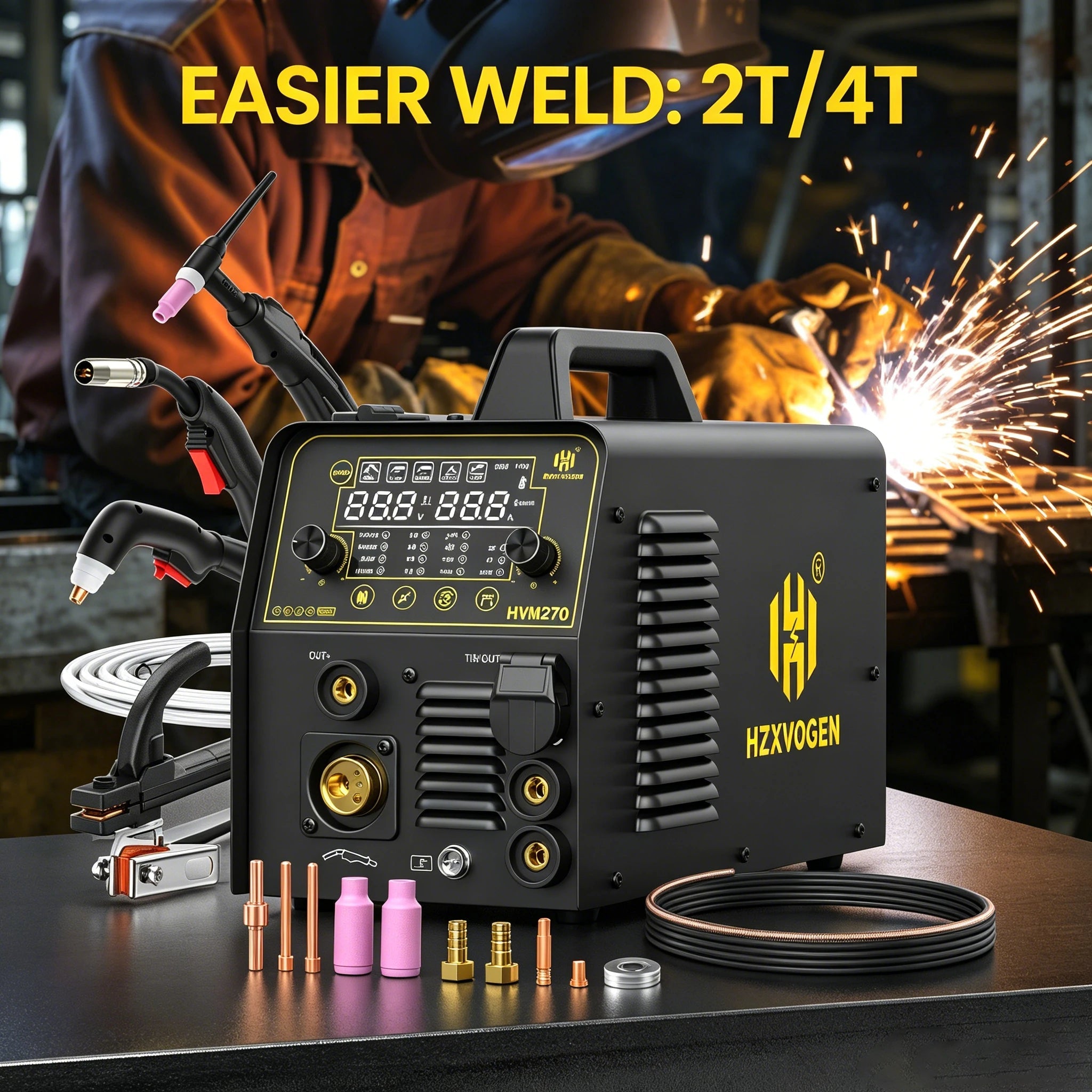 HZXVOGEN HVM270 6 In 1 Combo Plasma Cutter Welder Dual Voltage 110V/220V Synergic Gas/Gasless MIG Spot MIG HF TIG MMA Stick Air Plasma Cutting Machine Multi Process IGBT Welding Cutting Equipment - Velvet Haven