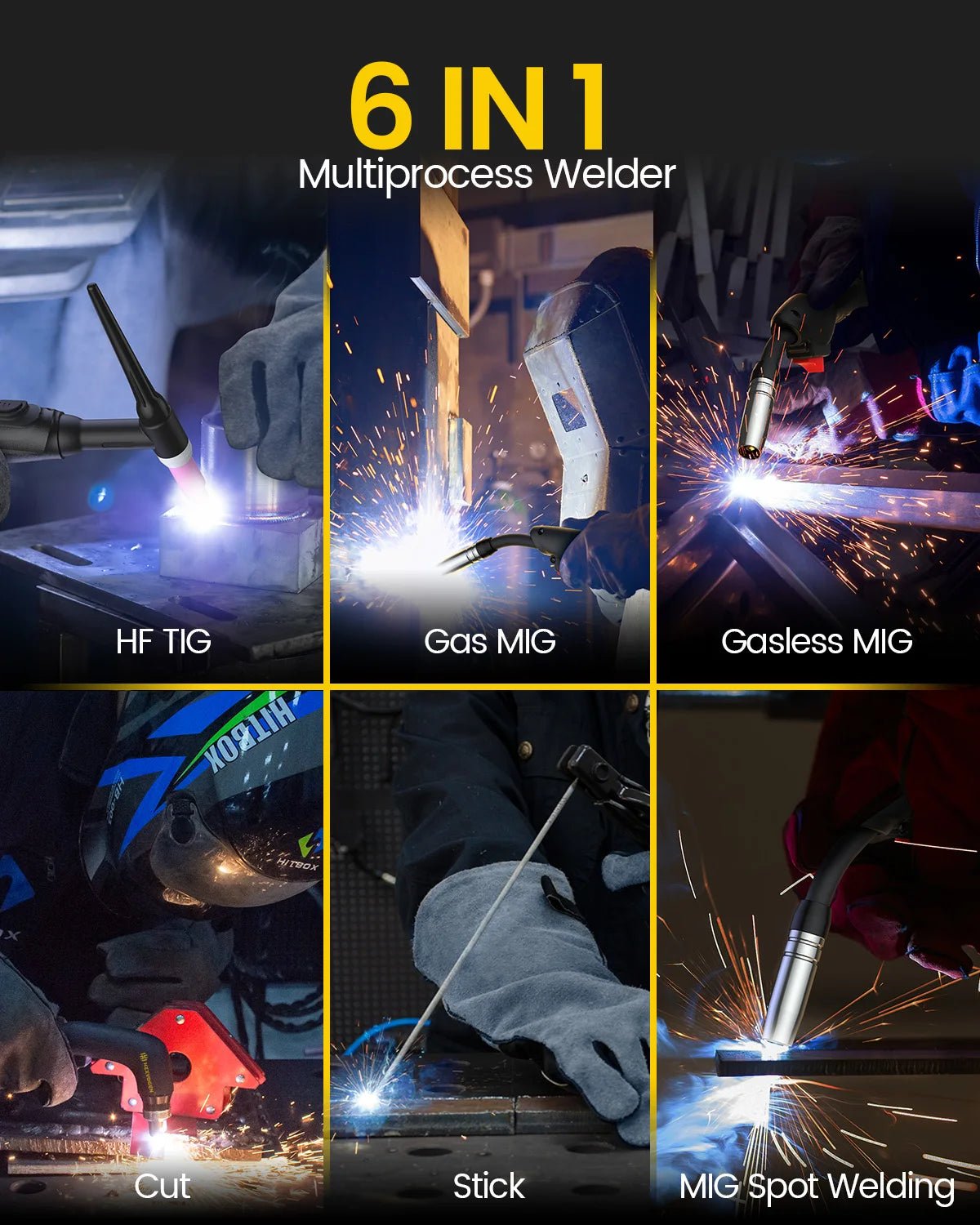 HZXVOGEN HVM270 6 In 1 Combo Plasma Cutter Welder Dual Voltage 110V/220V Synergic Gas/Gasless MIG Spot MIG HF TIG MMA Stick Air Plasma Cutting Machine Multi Process IGBT Welding Cutting Equipment - Velvet Haven